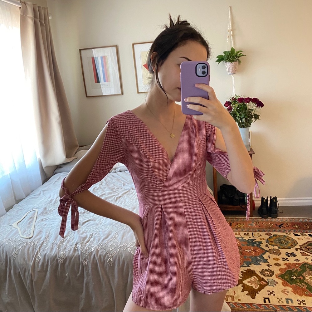 LF red checkered romper